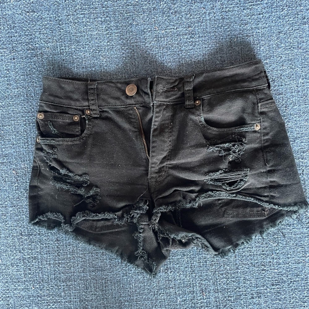 Hi-rise black jean shorts